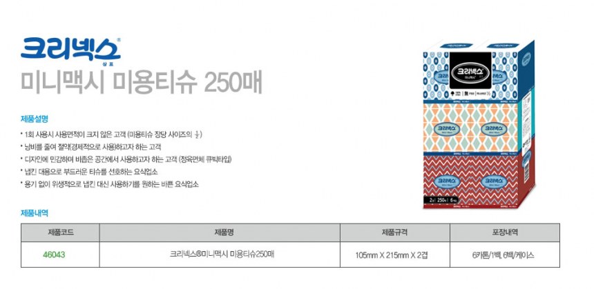 크리넥스 미니맥시 미용티슈(1팩/250매X6개입)