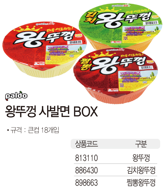 짬뽕 왕뚜껑(110gX18개/Box/팔도)