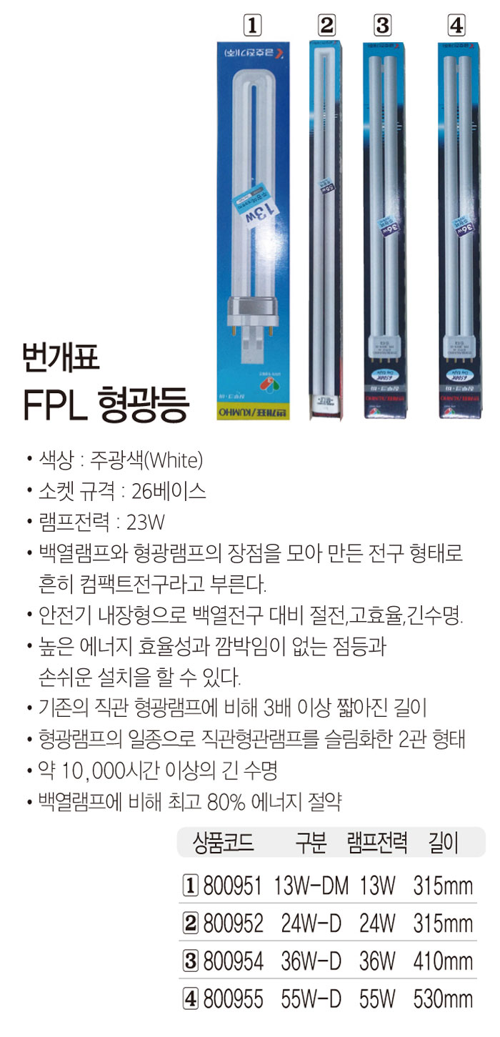 번개표 2관-FPL 형광등(55W/낱개)