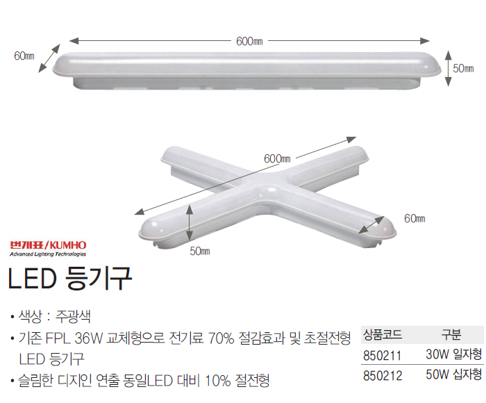 번개표 LED 등기구 30W 일자형