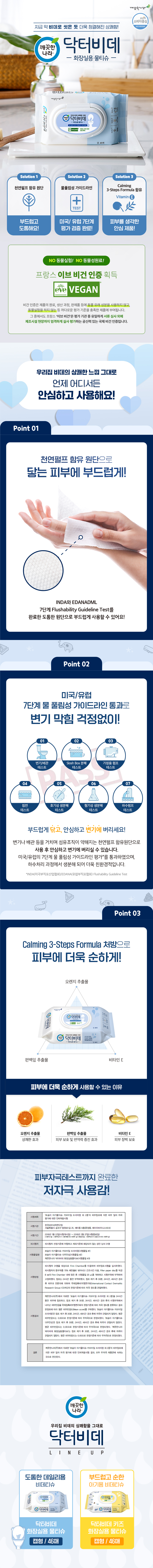 깨끗한나라 닥터비데 화장실용물티슈 캡 46매x1입