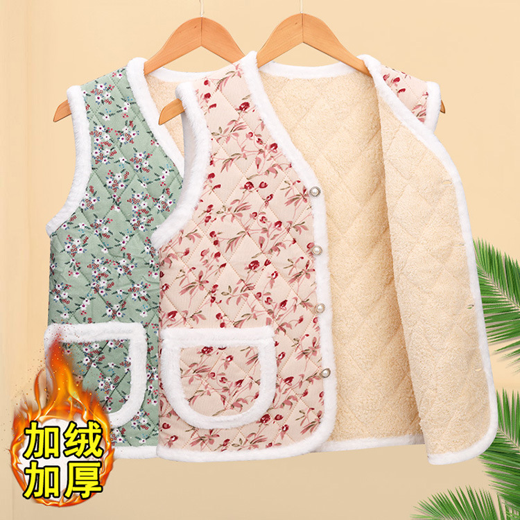 김장조끼 신상 엄마꽃 토끼털 조끼 중장년 유럽면 보풀 조끼 보풀 덧대어 두툼하고 조끼 넉넉