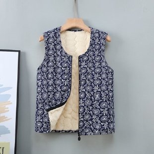 김장조끼 할머니 조끼 플리스 안감이 있는 두꺼운 꽃무늬 코튼 재킷 조끼 가을겨울 면
