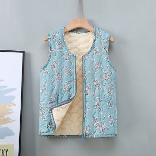 김장조끼 할머니 조끼 플리스 안감이 있는 두꺼운 꽃무늬 코튼 재킷 조끼 가을겨울 면