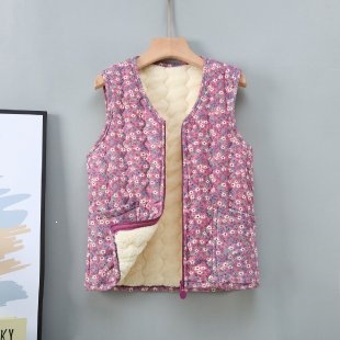 김장조끼 할머니 조끼 플리스 안감이 있는 두꺼운 꽃무늬 코튼 재킷 조끼 가을겨울 면