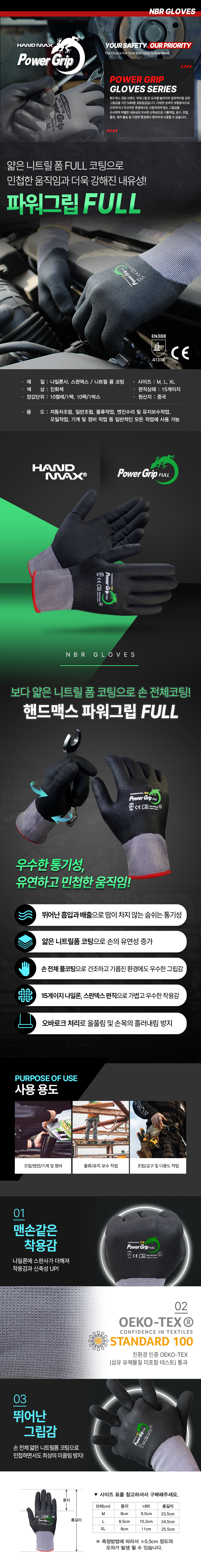 핸드맥스 파워그립 FULL NO.708 (풀코팅  NBR코팅장갑) (10개입)