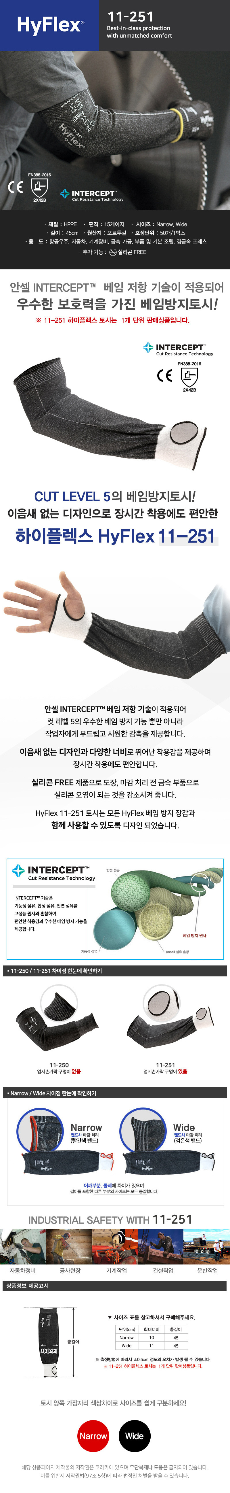 안셀하이플렉스토시 11-251컷5 베임보호토시 엄지구멍 1EA