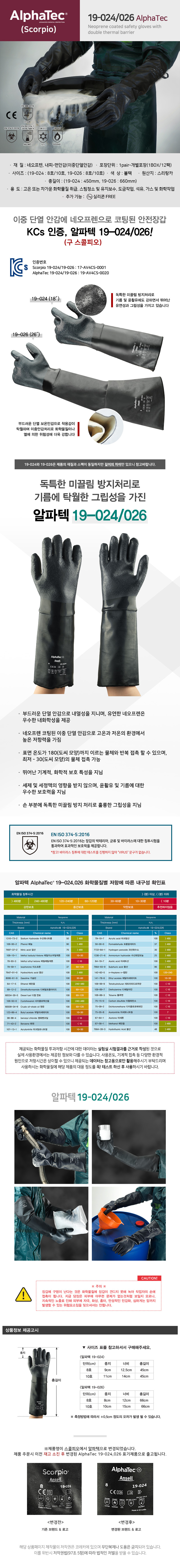 안셀알파텍 19-026(스콜피오에서 제품명 변경) 이중안감 네오프렌코팅 66cm