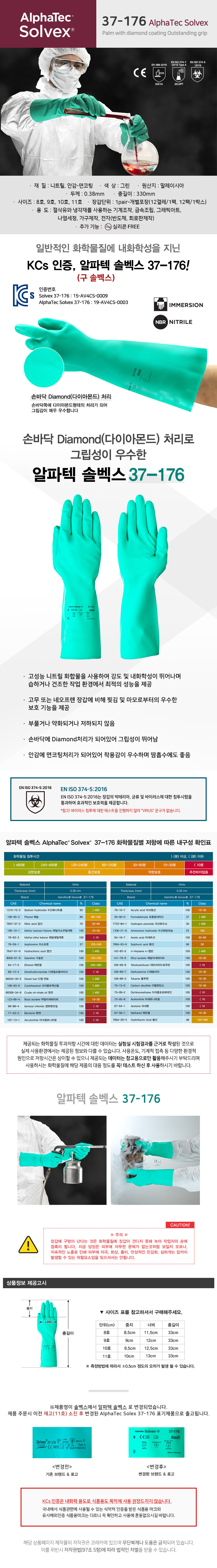 안셀알파텍솔벡스 37-176 니트릴,내화학/내유장갑(아시안솔벡스에서 제품명 변경)( 12개입)