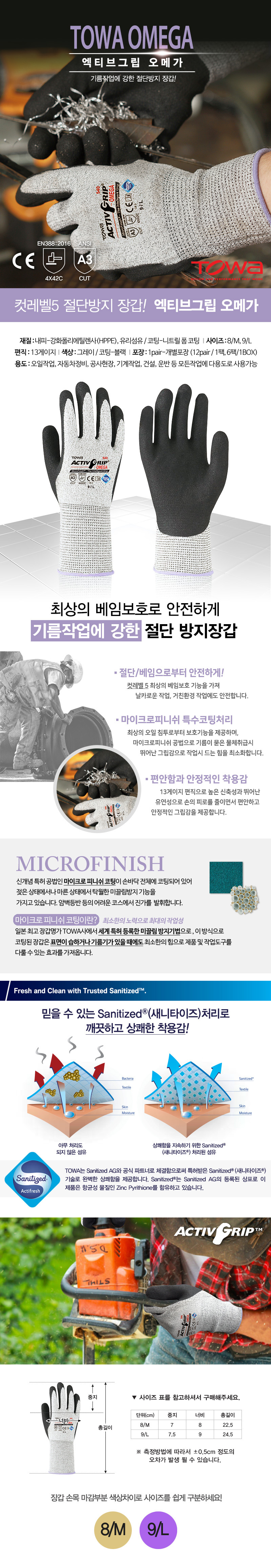 토와엑티브그립오메가 -컷5 니트릴 손바닥코팅