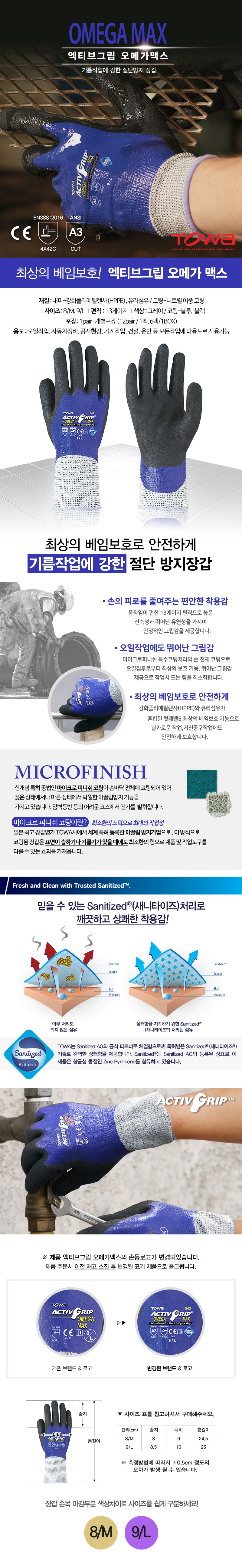 토와엑티브그립오메가맥스 -컷5,니트릴 전체코팅