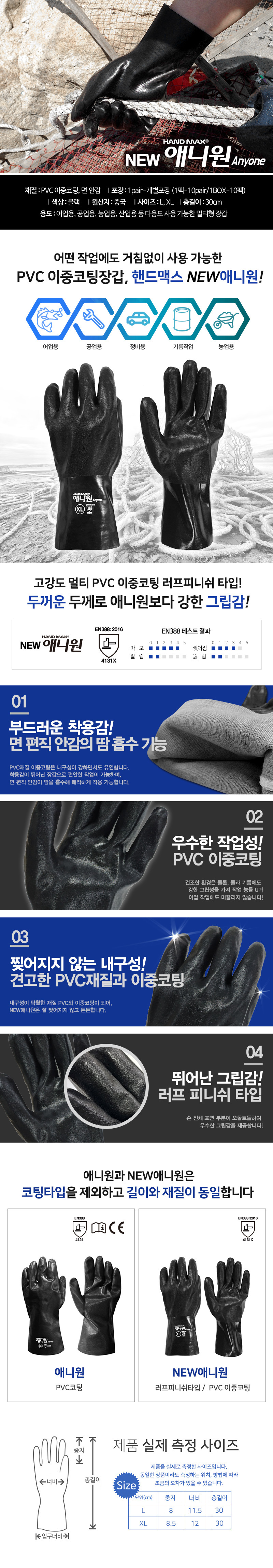 핸드맥스 (NEW)뉴애니원 NO.304 PVC,어업/산업용 장갑/12월중순입고예정입니다