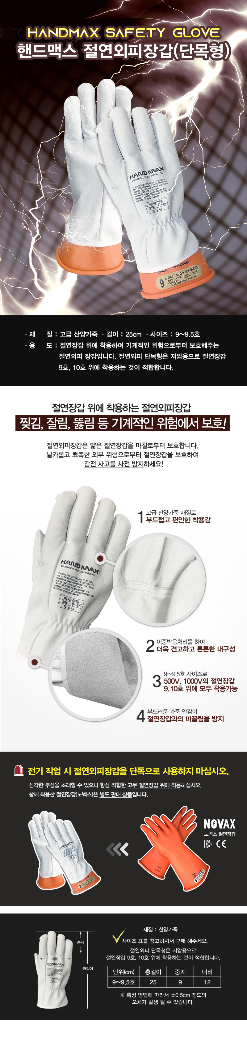 핸드맥스 절연외피장갑(단목형/25cm) NO.208 절연장갑 위에 보호장갑으로 착용