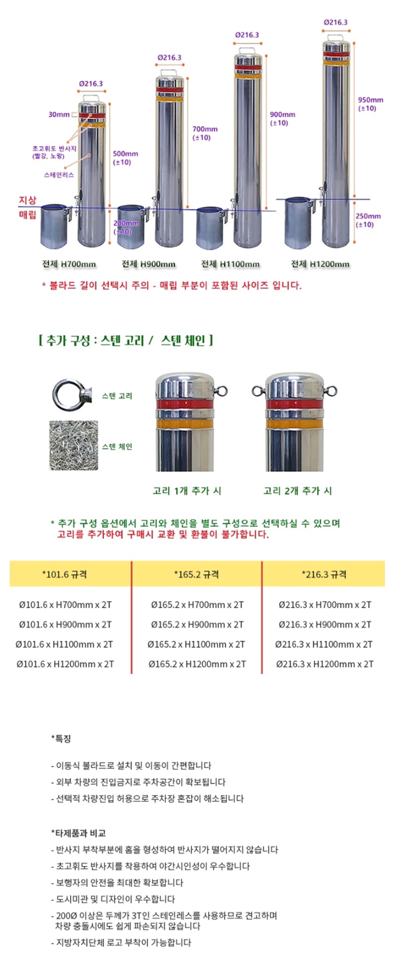 스텐볼라드 매립이동식-I형