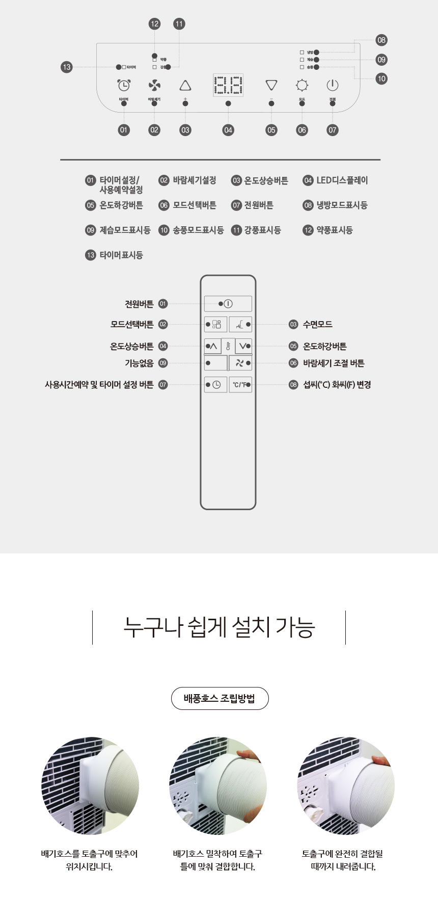 이동식 에어컨 (리모컨) 33cm2(10평형)(실외기 필요없이 설치가능)HV-12000BTU (화이트)냉방/제습/송풍
