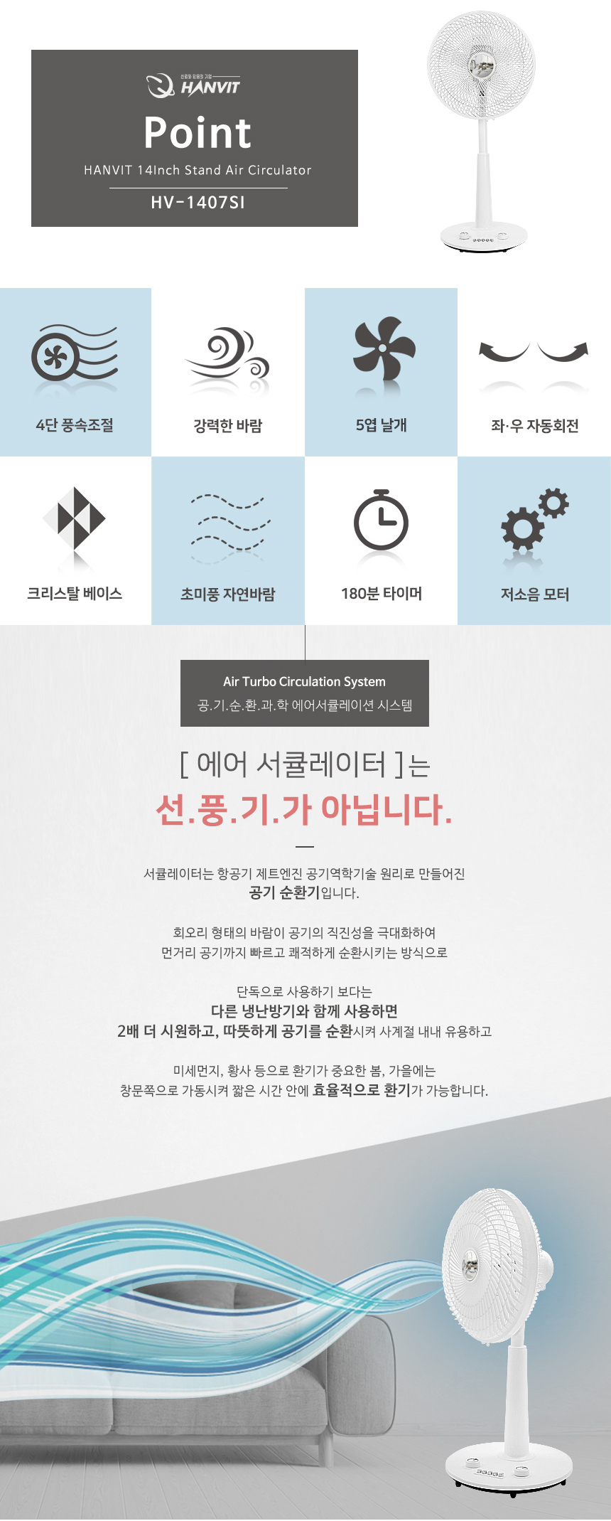 에어 서큘레이터 (기계식)HV-1407SI (화이트)자연 초미세풍