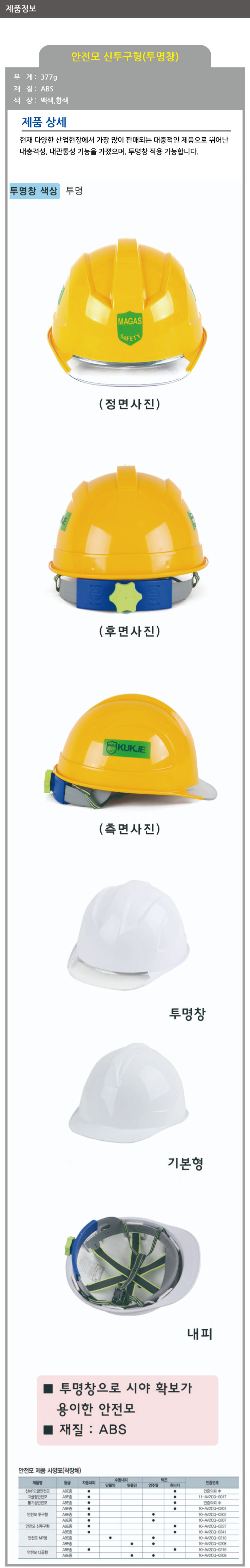안전모K(신투구형) 투명창
