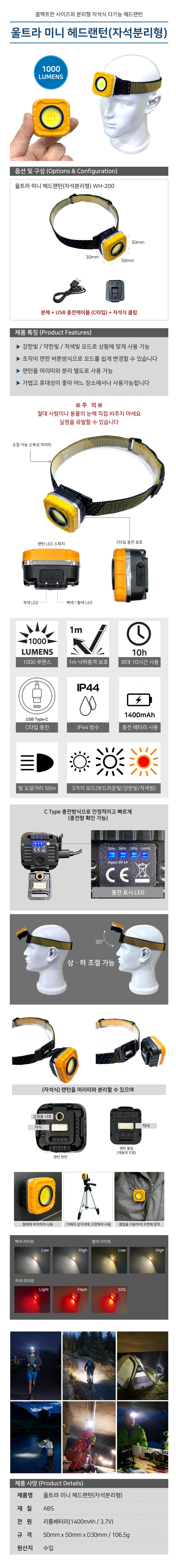 울트라 미니 헤드랜턴(자석분리형)