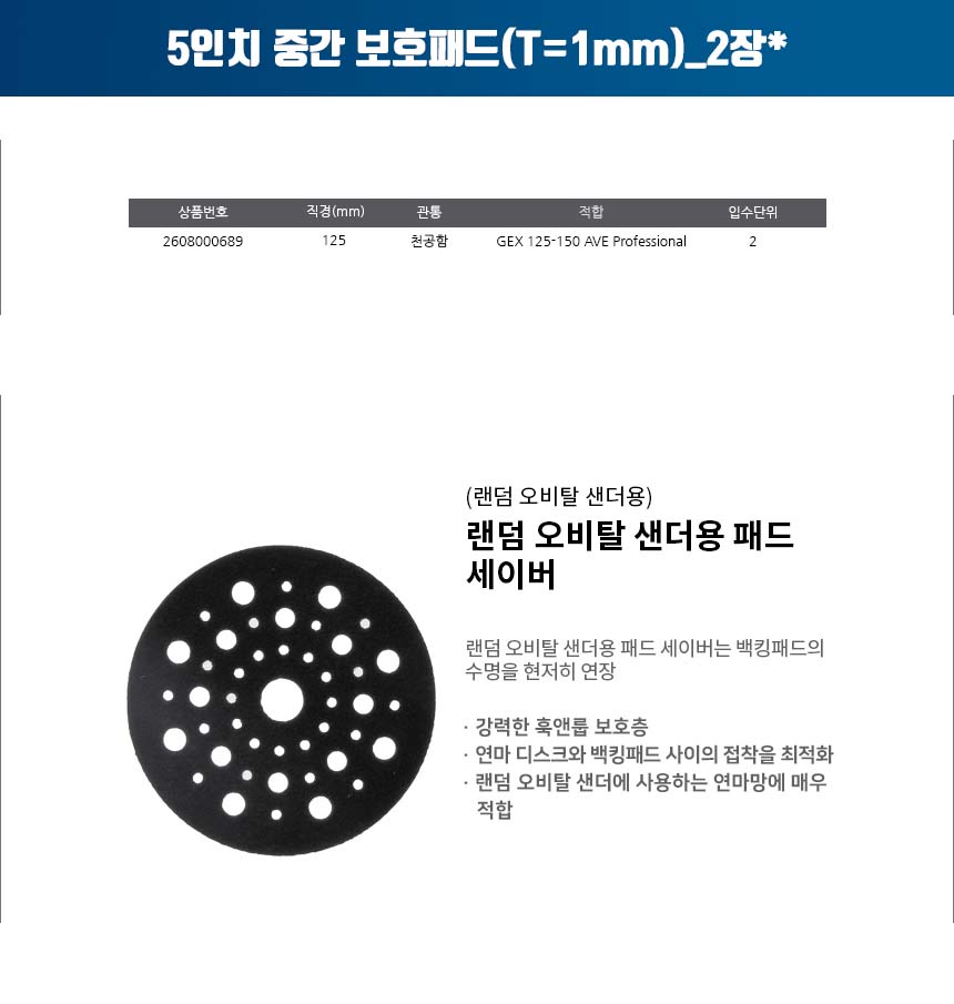 샌딩페이퍼  125mm 중간 보호패드(T=1mm)_2장